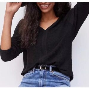 By‎ Anthropologie Knit Black Top Long Sleeve V Neck Top Small